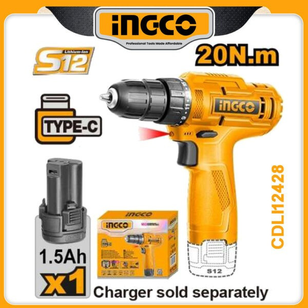 Ingco cordless drill 1.5Ah 12V-CDLI12428