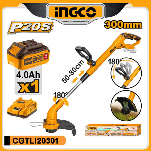 Ingco Cordless Grass Trimmer With 4.0Ah Battery 20V-CGTLI20301