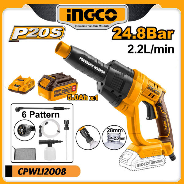 Ingco 20v Cordless Car Washer 5.0Ah-CPWLI2008