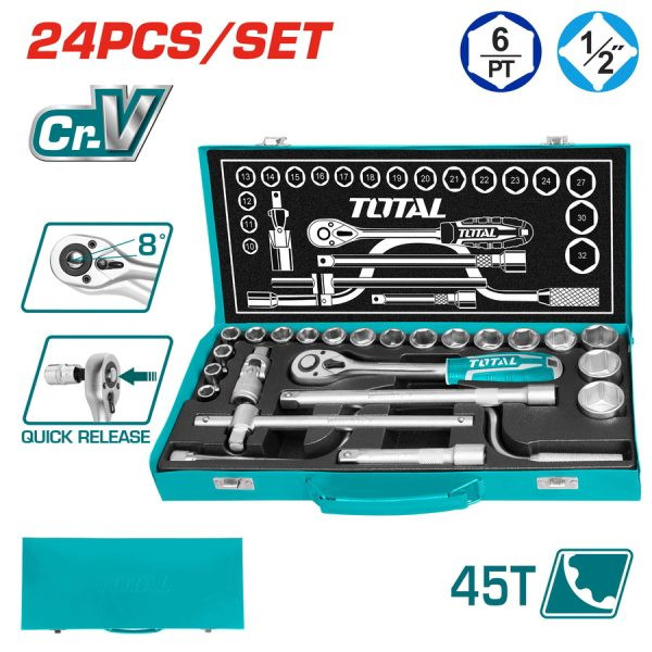 Total 24 Pcs 1/2″ Socket Set