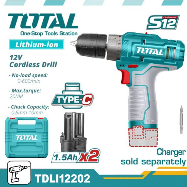 Total Cordless Drill With Double Battery 12V-TDLI12202