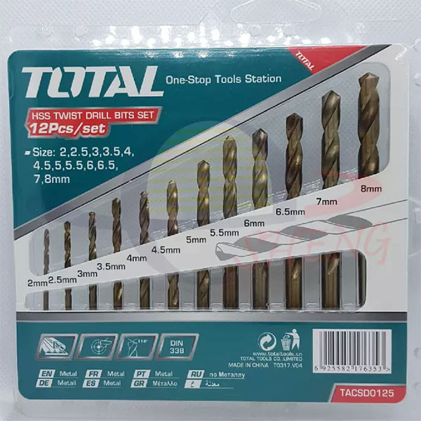 Total 12 Pcs HSS Twist Drill Bits Set