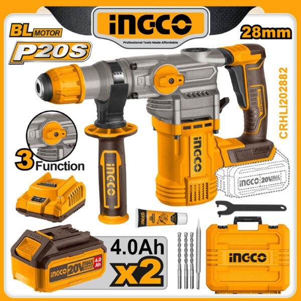 Ingco Cordless Heavy Brushless Rotary Hammer 20V-CRHLI202882