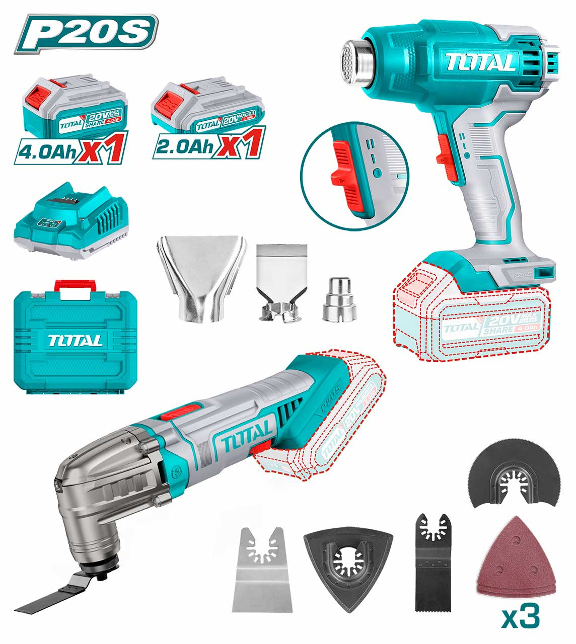 Total Lithium-Ion cordless 2 pcs combo kit 20V-TOSLI230705