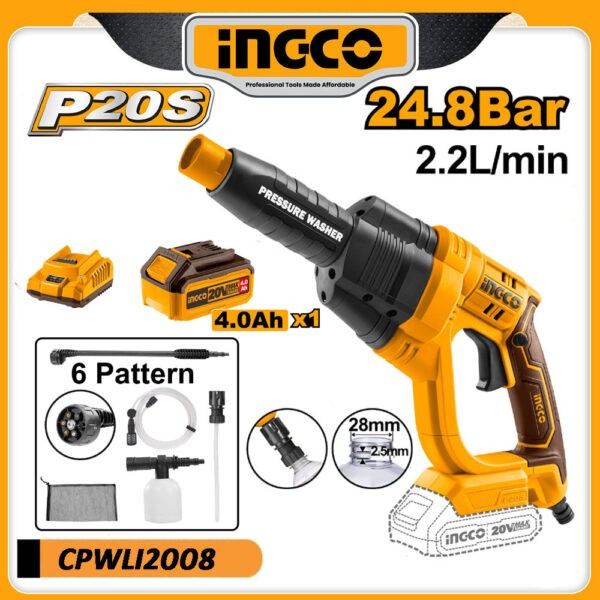 Ingco 20v Cordless Car Washer 4.0Ah-CPWLI2008